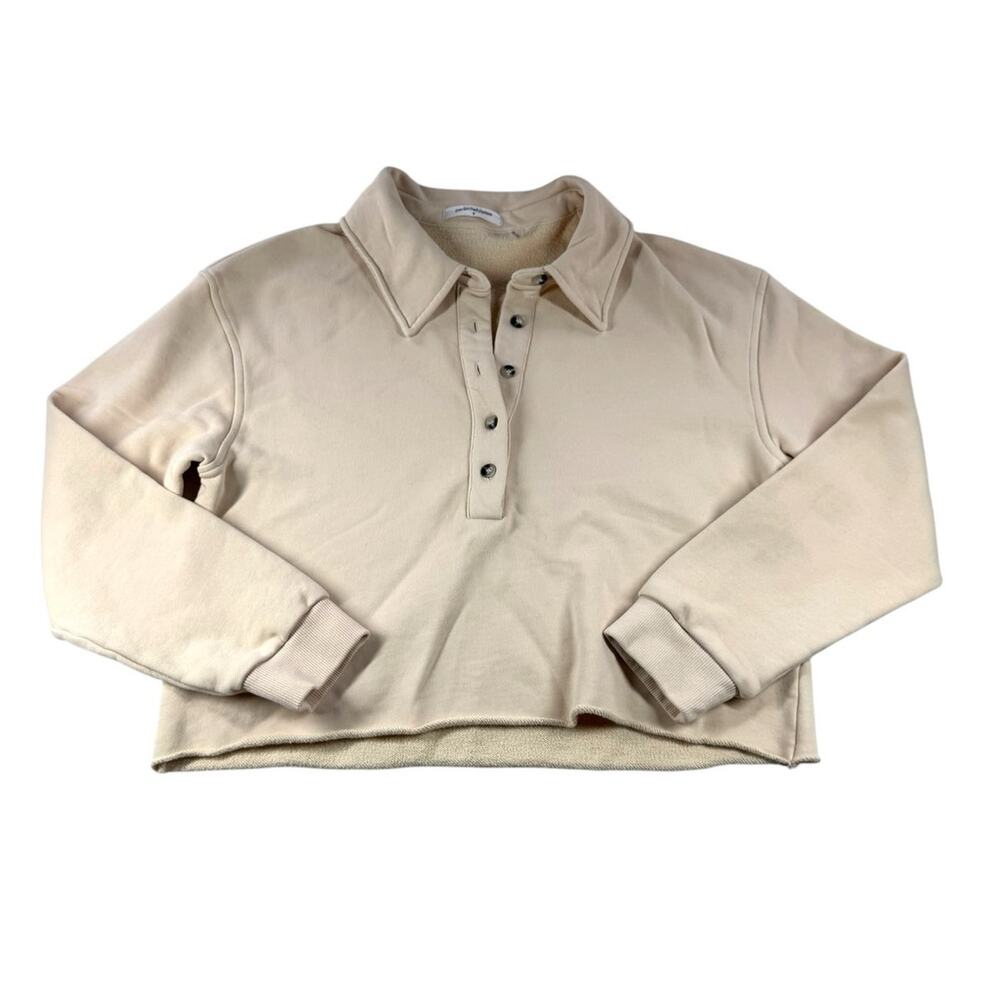 perfectwhitetee Vinny Fleece Henley Sweatshirt S Sugar Beige Pullover Raw Hem
